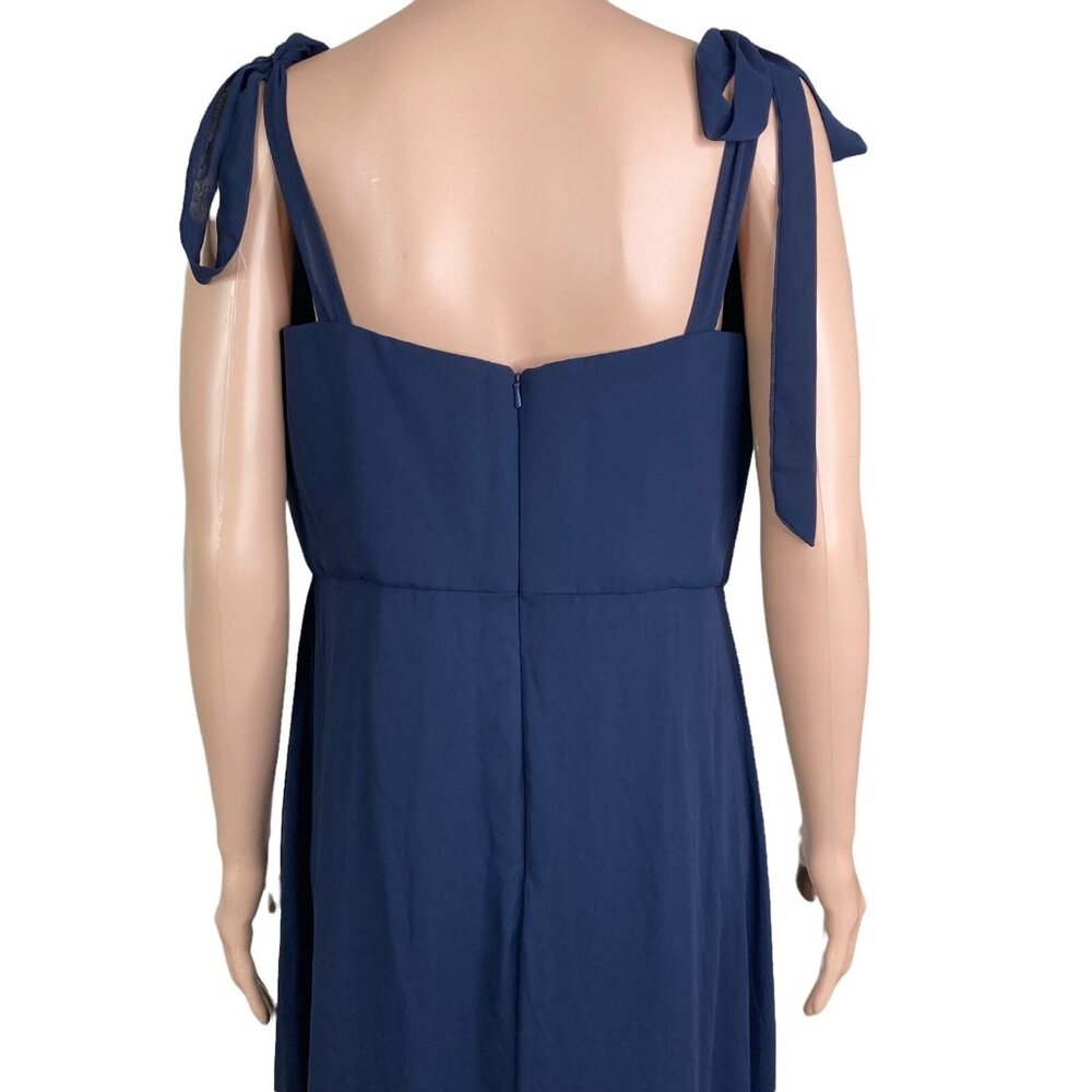 Dessy Collection Dress Womens 16 Luxchiff FL Bow Shoulder Blue Maxi Plus - Picture 9 of 12